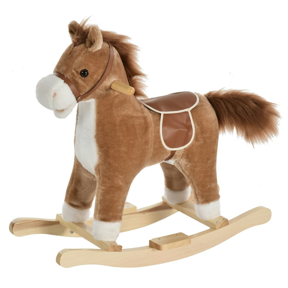 HOMCOM Kids Plush Rocking Horse Moving Mouth Tail Sounds 18-36 Months Brown